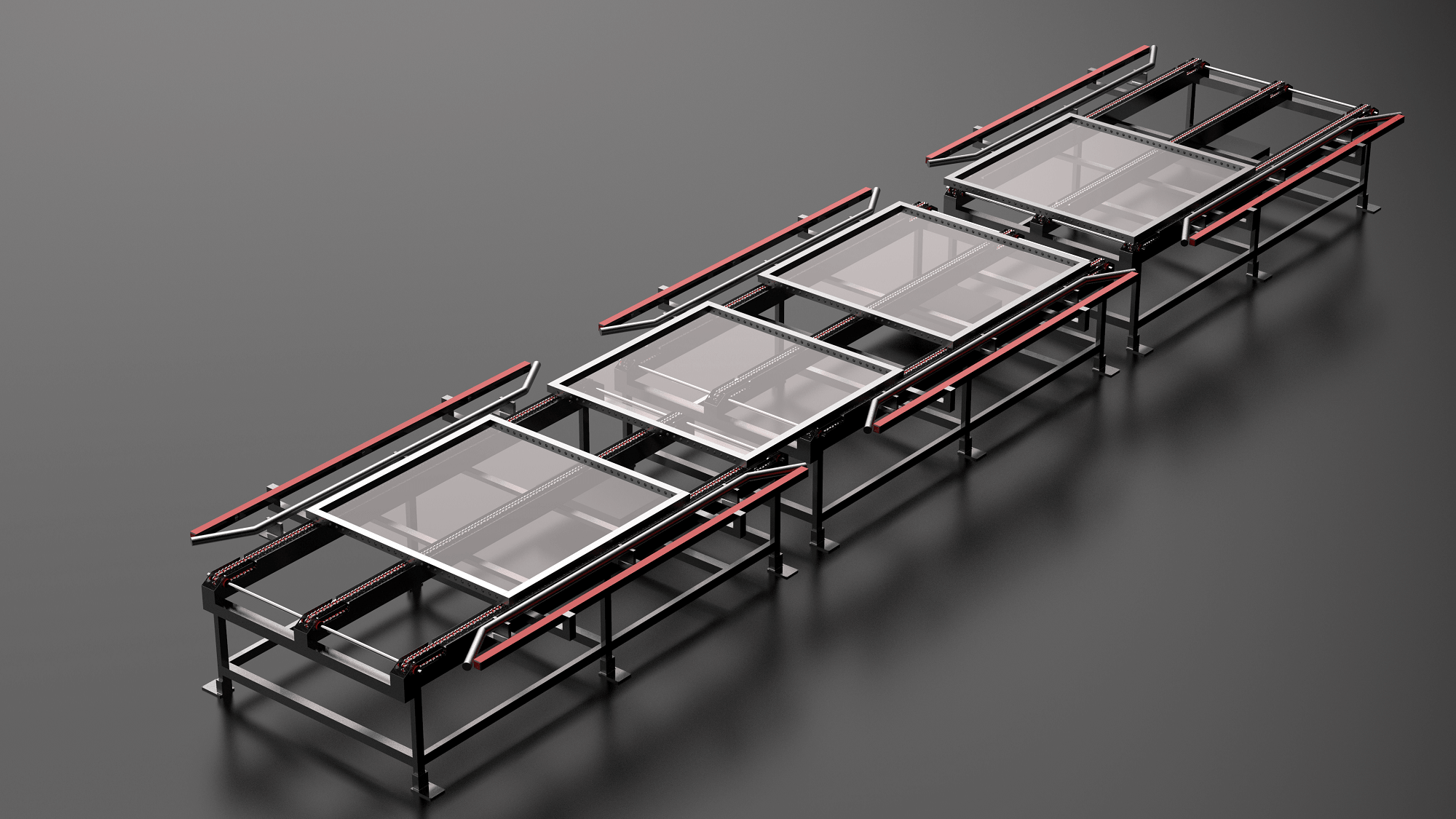 مدل سه بعدی کانوایر با سه زنجیر | تجهیزات حمل و نقل