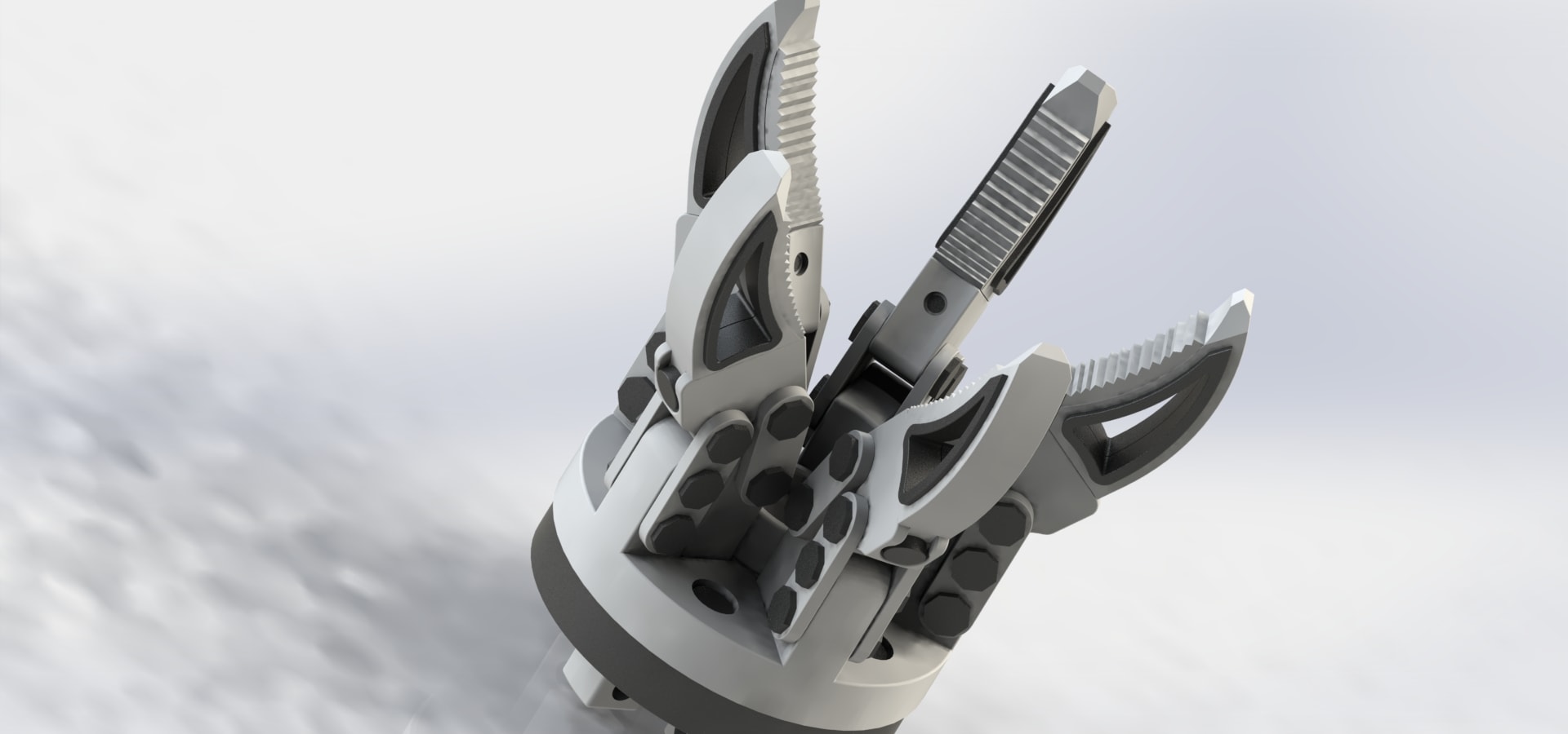 مدل طراحی شده گیره رباتیک پنج فک | مدلسازی در سالیدورک