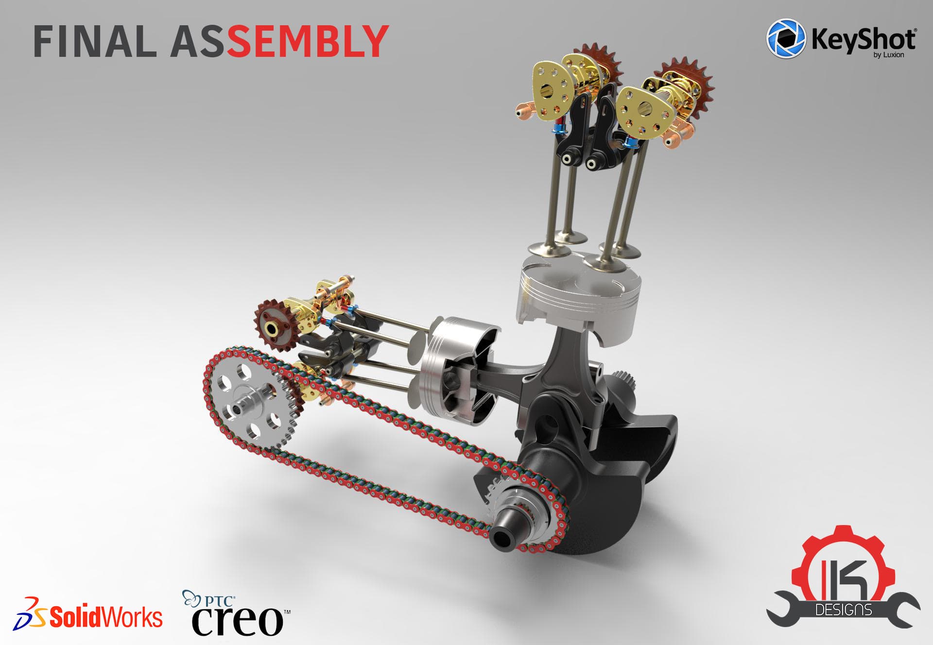 طراحی نهایی و کامل موتور موتورسیکلت | طراحی در سالیدورک و کرئو