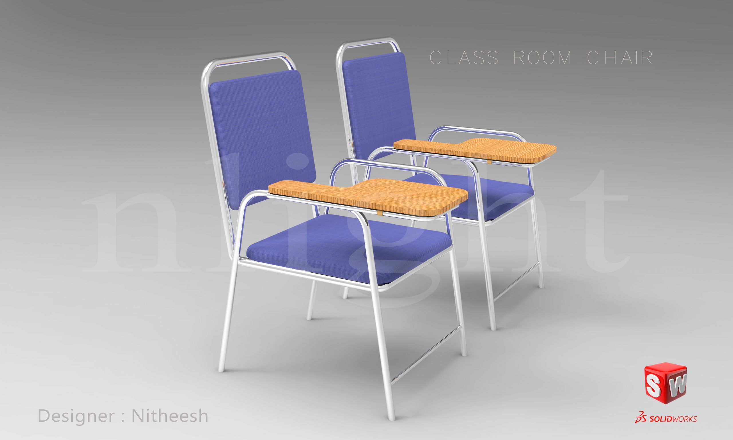 فایل سه بعدی صندلی دانشجویی دسته دار | مدلسازی در سالیدورک